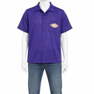 Happy Memories Dont Die Purple Mesh Button Up Shirt Mens M USA Made skater